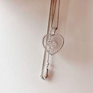 Collar de Plata de Ley S925 con Colgante de Diamante en Forma de Corazón Medieval, Estilo Antiguo, con Relieve, Estilo Trenzado, con Cordón de Tela - Product Image 5