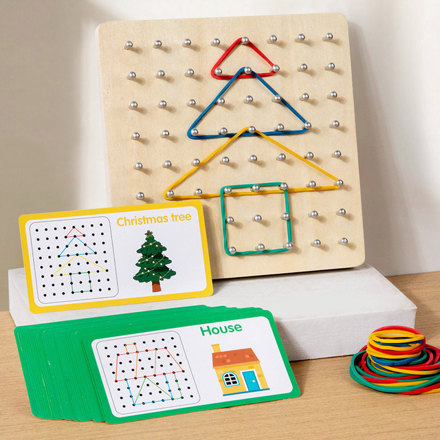 Kids Wooden Geoboard Montessori STEM Toy Graphical Mathematical Education Creative Gifts for Boys Girls