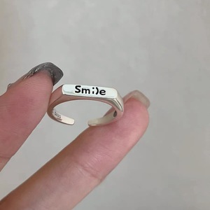 Smile Letter <b>Open</b> <b>Ring</b> S925 Sterling Silver Women's Everyday Wear Jewelry - Product Image 1