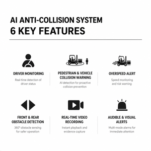 Système de détection de piétons Wtsafe SF-420 AI pour chariot élévateur, chargeuse, excavatrice, caméra d'évitement de collision, alarme sonore et lumineuse 720P - Product Image 3