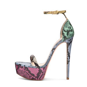 Sandales à talons aiguilles <span class=keywords><strong>plateforme</strong></span> imprimé serpent multicolores pour femmes, avec bride cheville motif python, talon ultra haut, vente en gros OEM - Product Image 1