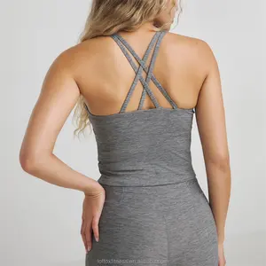 Ingrosso nuovo Design Slim Fit Sexy traspirante ad alto supporto senza maniche Yoga allenamento che corre da donna canotta sportiva con cinturino incrociato
