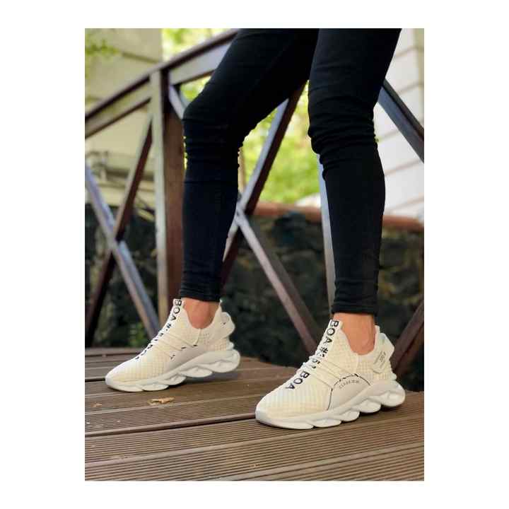 Ba0350 High Sole Style Sneakers Velcro Detailed White Men's Sports Shoes-42