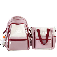 Sac à bandoulière 2 pièces personnalisé pas cher en gros, sac à dos simple pour étudiants du secondaire, sacs d'école avec pendentif