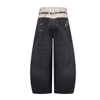 Pantalon en jean vintage coupe droite style rétro américain, imprimé, jambes larges, pour hommes et femmes