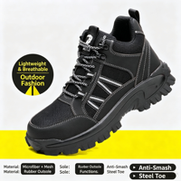 Bottes de sécurité imperméables style randonnée, embout en acier, anti-perforation, en cuir PU, chaussures de travail montantes, antidérapantes et résistantes à l'huile