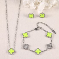 Conjunto de Joyería de 3 Piezas con Diseño de Pétalo Cuadrilátero Degradado de Moda, Collar, Pulsera y Pendientes de Acero de Titanio, Venta al por Mayor