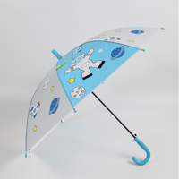 Parapluie transparent pour enfants, en plastique, avec tige en métal noir, ouverture semi-automatique, 8 baleines, motifs personnalisables