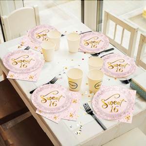 Hot Selling 7 Inch Modern Style Disposable Rose Gold Foil <b>Plate</b> Marvellous Quality 16 Birthday Supplies Sweet Theme Paper Food - Product Image 1