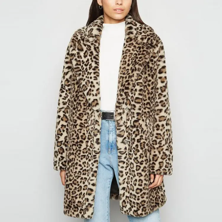 Modische Leopard Luxus Kunst pelz Mäntel Langarm Plus Size Winter Damen Kunst pelz Mantel für Frauen