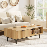 Table basse moderne Japandi avec plateau relevable et rangement dissimulé, bois bicolore, table centrale pour salon, prix direct usine, fournisseur