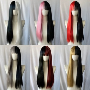 Peluca sintética <span class=keywords><strong>con</strong></span> <span class=keywords><strong>malla</strong></span> <span class=keywords><strong>frontal</strong></span>, pelo largo y liso, mitad negra y mitad prearrancada, resistente al calor - Product Image 2