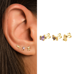 ROXI 3pcs Cut Design 18K Gold S925 Sterling <b>Silver</b> Multicolor Zircon <b>Stud</b> <b>Earrings</b> <b>Set</b> - Product Image 5