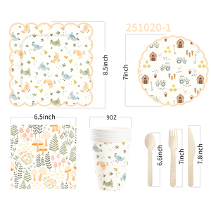 Juego de Vajilla Desechable con Diseño de Granja DAMAI, Platos, Vasos y Servilletas de Papel para Postre y Cena, con Animales y Autos para Fiestas Infantiles - Product Image 5