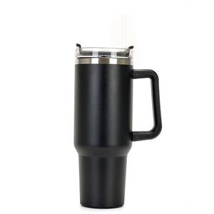 Gobelet isotherme anti-fuite avec couvercle et paille en acier inoxydable, compatible avec le porte-gobelet de voiture - Product Image 1