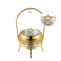 Ensemble de réchauds de buffet suspendus en métal 9L, doré de luxe, avec couvercle à charnière et support pour buffet d'hôtel, restauration, maintien au chaud des aliments