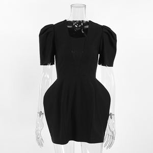 Vestido Negro con Cuello Cuadrado para Mujer, Primavera/Verano 2026, Diseño Personalizado OEM |   Vestido de Gala con Mangas Abullonadas, Diseño de Diseñador, Cintura Definida - Product Image 5