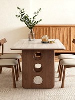 Table à manger en dalle de pierre de style vintage, mobilier de salle à manger moderne et minimaliste en bois massif pour petits appartements, sans assemblage