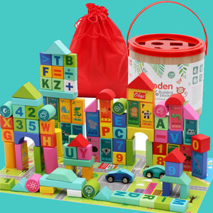 Bestseller New Solid Wood 100 Pieces DIY Stacking Building Block Sets Car Letter Educational Learning Toys for Kids Boys Girls - Product Image 6
