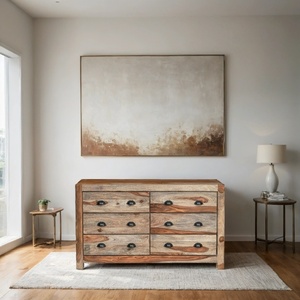 Solid Sheesham Wooden Sideboard <b>Chest</b> of Drawers with 6 <b>Storage</b> Drawers | Rustic Wooden Cabinet | Bedroom <b>Storage</b> Unit - Product Image 1
