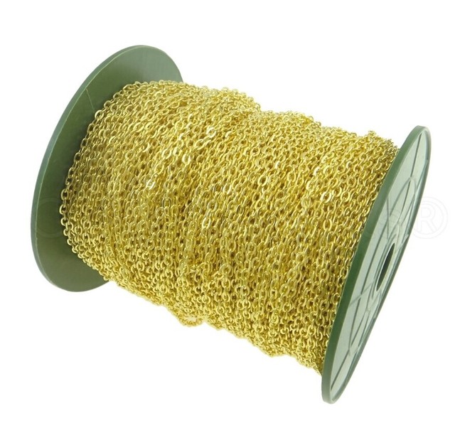 Customized Jewelry Making Thin Gold plated texture cable chain sell by roll 2X3mm - unsoldered