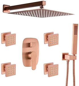 Sistema de ducha de lluvia de oro rosa cepillado Juego de ducha con rociador corporal - Product Image 1