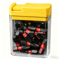 15 pièces NEWMAN Outil de travail du bois, embouts de perçage manuel pour bois 1"-25mm PH1, embouts de vissage à percussion, ensemble avec mallette rigide OEM et garantie de 3 ans - Jaune