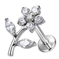 TT - Nouveauté : Boucles d'oreilles tendance en titane ASTM F136 plaqué or 18K/24K avec zircon, filetage interne, pour labret, hélix, tragus, lèvre - Cadeau de mariage
