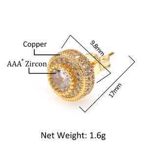 UWIN Forma Redonda Bling CZ Brincos Stud Iced Out Brincos para Mulheres Homens Rapper Jóias - Product Image 4