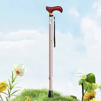 I02- # H #    Bâton de marche télescopique léger et réglable pour personnes âgées, avec poignée en bois massif et alliage d'aluminium, idéal pour les voyages en extérieur