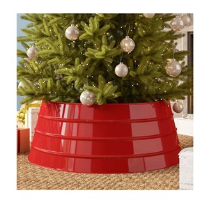 Collar de falda de árbol de Navidad de metal decorativo 2025 en acabado de color rojo - Product Image 1