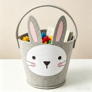 Cesta de fieltro de conejo para la búsqueda de huevos de Pascua para niños, bolsas de regalo, cubo con colas de conejo esponjosas - Product Image 5