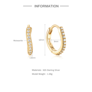 CANNER Pendientes de Aro Huggie Clásicos de Plata de Ley S925 con Moissanita Ondulada Curva Chapada en Oro de 18k, Sencillos y Versátiles - Product Image 2