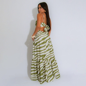 Vestido Largo Casual <span class=keywords><strong>de</strong></span> Verano para <span class=keywords><strong>Mujer</strong></span>, Diseño Moderno, Estampado Floral, Sin Tirantes, Cintura Natural, para Uso Diario - Product Image 6