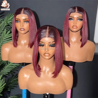 Perruque Bob Ombré 99J 2x6 Kim K Lace Closure Vietnamienne Originale Lisse Baguette Sans Colle Bourgogne Cheveux Humains Lace Front