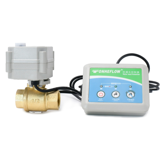 Tonheflow W22-T15-B2-B Water Leak Detector 1/2inch Water Leak Alarm with 1/2" DN15 Brass BSP Motorized Valve Power:battery