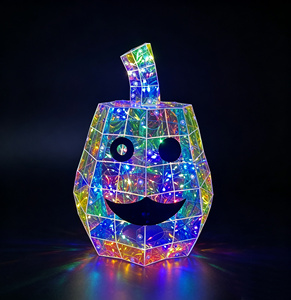 Cadeau d'Halloween, citrouille irisée Jack-o'-lantern, décoration LED, holographique prismatique, alimentée par USB, 50 LED, 8 modes dynamiques, décoration - Product Image 1