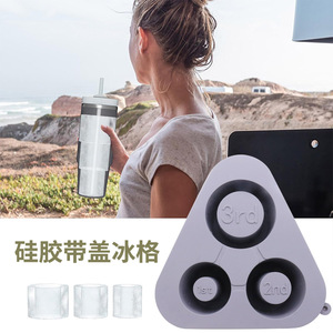   Molde para cubitos de hielo para botella de agua, silicona de calidad alimentaria, congelación rápida, uso doméstico, 3 cavidades, color morado y gris - Product Image 2