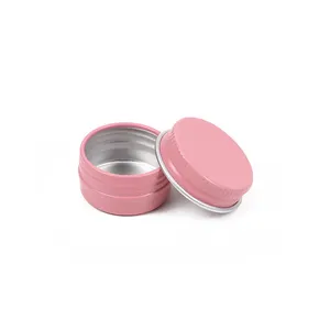 Frasco de alumínio pequeno de metal rosa fofo, 5g, 26x15, recipiente para óleo de gel cosmético, perfume, protetor labial sólido com tampa de rosca, recipiente de lata