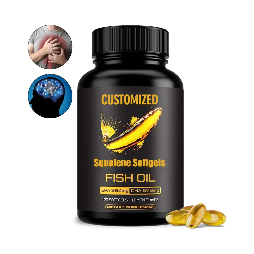 Private Label Gezondheidsvoedingssupplement Hoge Epa En Dha Visolie Omega 3 1000Mg Visolie Squaleen Softgels Squaleen