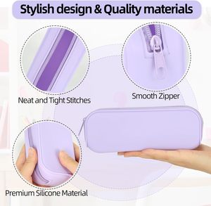 Étui à crayons en silicone, étui à crayons imperméable avec des couleurs dégradées et unies, pochette mignonne pour le bureau, les adultes, les femmes et les hommes - Product Image 3