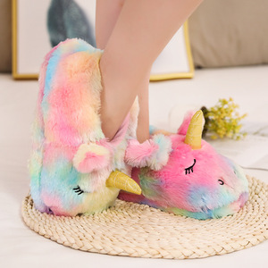 Bonitas pantuflas de unicornio con felpa cálida y esponjosa para interiores y exteriores, botines sin cordones - Product Image 5