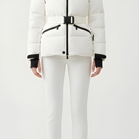 Veste d'hiver rembourrée en duvet pour femme, blanche, à capuche, avec ceinture, fermeture éclair noire