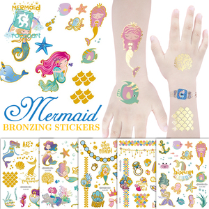 Mermaid e unicorno forniture per feste tatuaggi temporanei per bambini Cartoon <span class=keywords><strong>tatuaggio</strong></span> Design oro metallizzato Flash per bambini - Product Image 1
