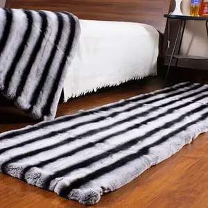 Hochwertige gefärbte zweifarbige grau-weiße Chinchilla Rex Kaninchen fell platte Home Carpet Blanket Throw