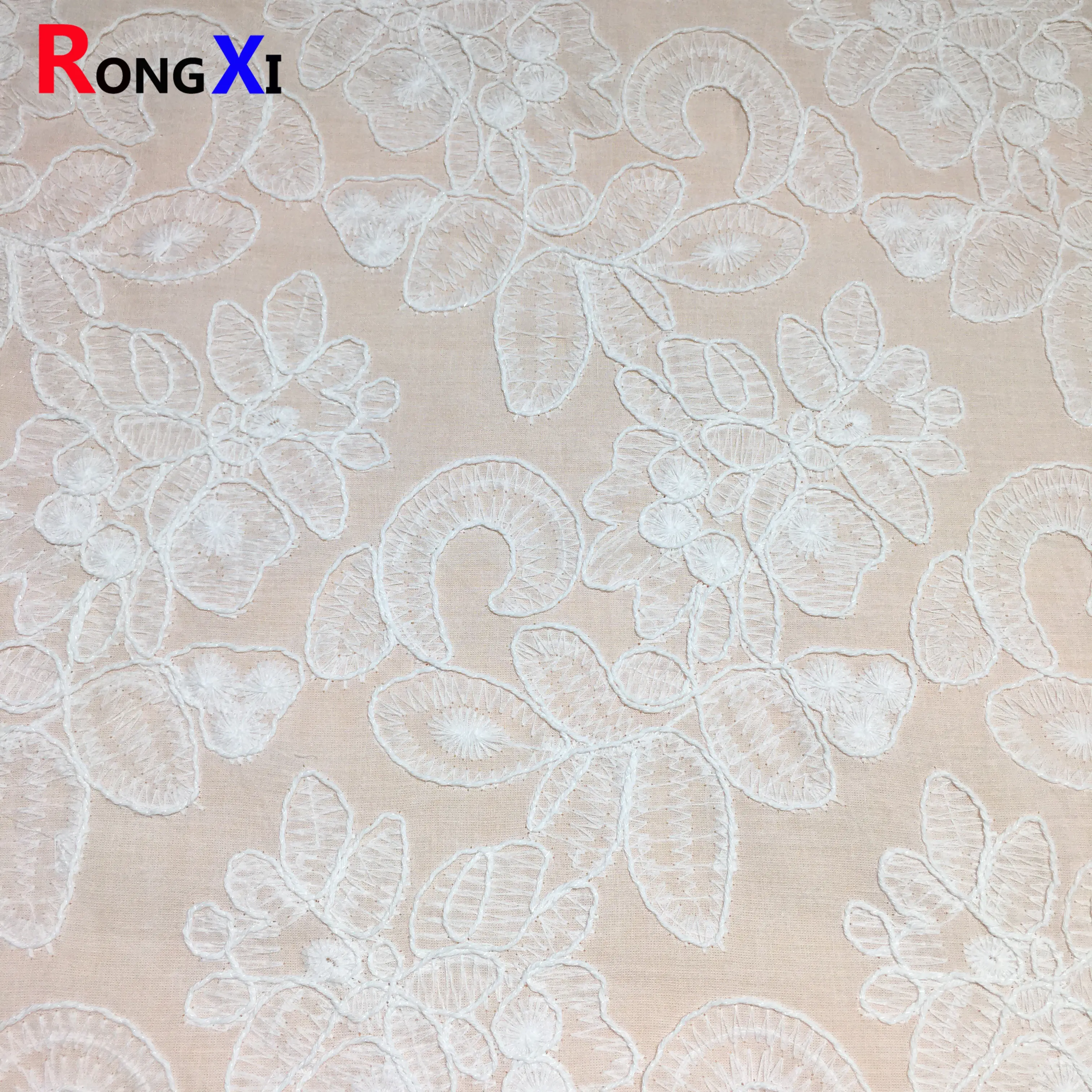 RXF2206 İtalyan dantel trim çiçek nakış 3D pamuk fisto kumaş