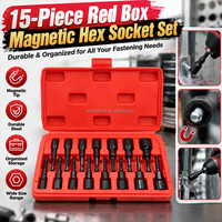 Jeu de douilles à chocs 15 pièces en acier au chrome-vanadium, embout hexagonal de 1/4 pouce, embout magnétique pour tournevis à écrous, métrique SAE