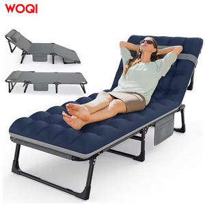 Lit de camping pliable Woqi, réglable, portable, inclinable, bleu marine, structure en acier, 193x42cm, pour les sorties en famille - Product Image 1