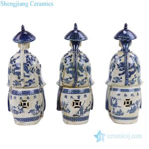 Statua in Ceramica Blu e Bianca RZKC25/27 dei 3 Imperatori della Dinastia Qing Cinese - Product Image 6