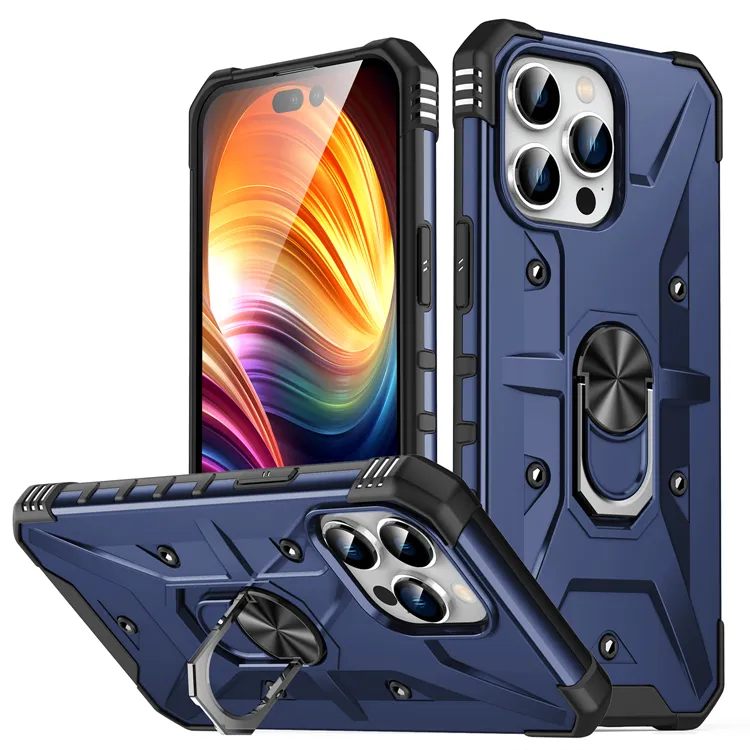 PC TPU Armor Protective 14 Pro Max Metal Ring Kickstand Coque Fundas Para Mobile Phone Case for iphone 14 pro max cute covers